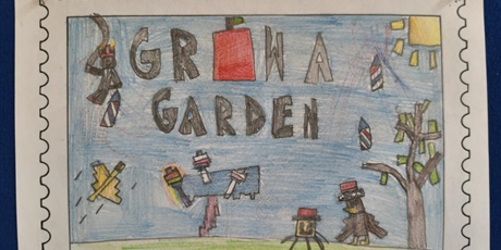 Powiększ grafikę: Kartka przedstawiająca znaczek pocztowy. Na niej znajdują się postaci z gry komputerowej.