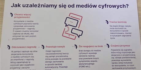 Powiększ grafikę: Plansza wyjaśniająca, w jaki sposób uzależniamy się od mediów cyfrowych