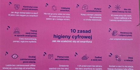 Powiększ grafikę: Plakat przedstawiający 10 zasad higieny cyfrowej