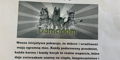 Powiększ grafikę: Dyplom z podziękowaniami od organizacji Damcidom